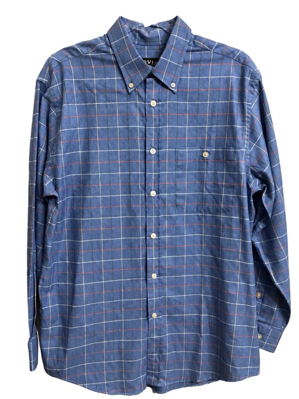 Orvis EUC Country Twill Blue Plaid Button-Down Shirt